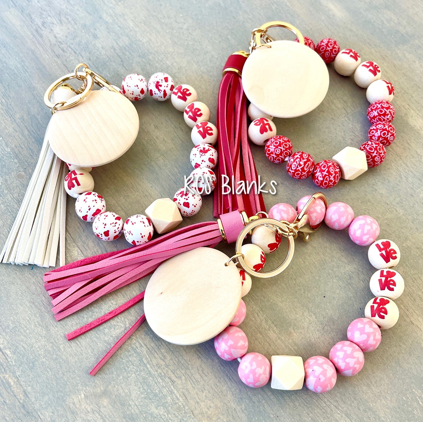 Valentine's Day Wood Bead Bracelet