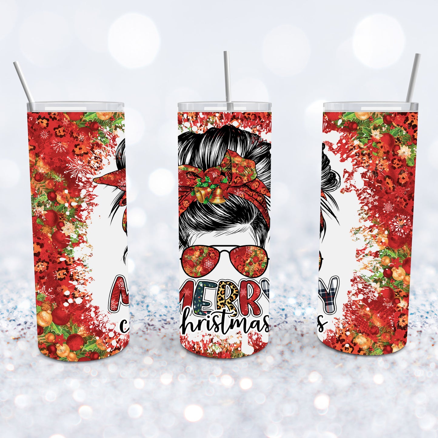 Messy Bun Christmas Tumbler