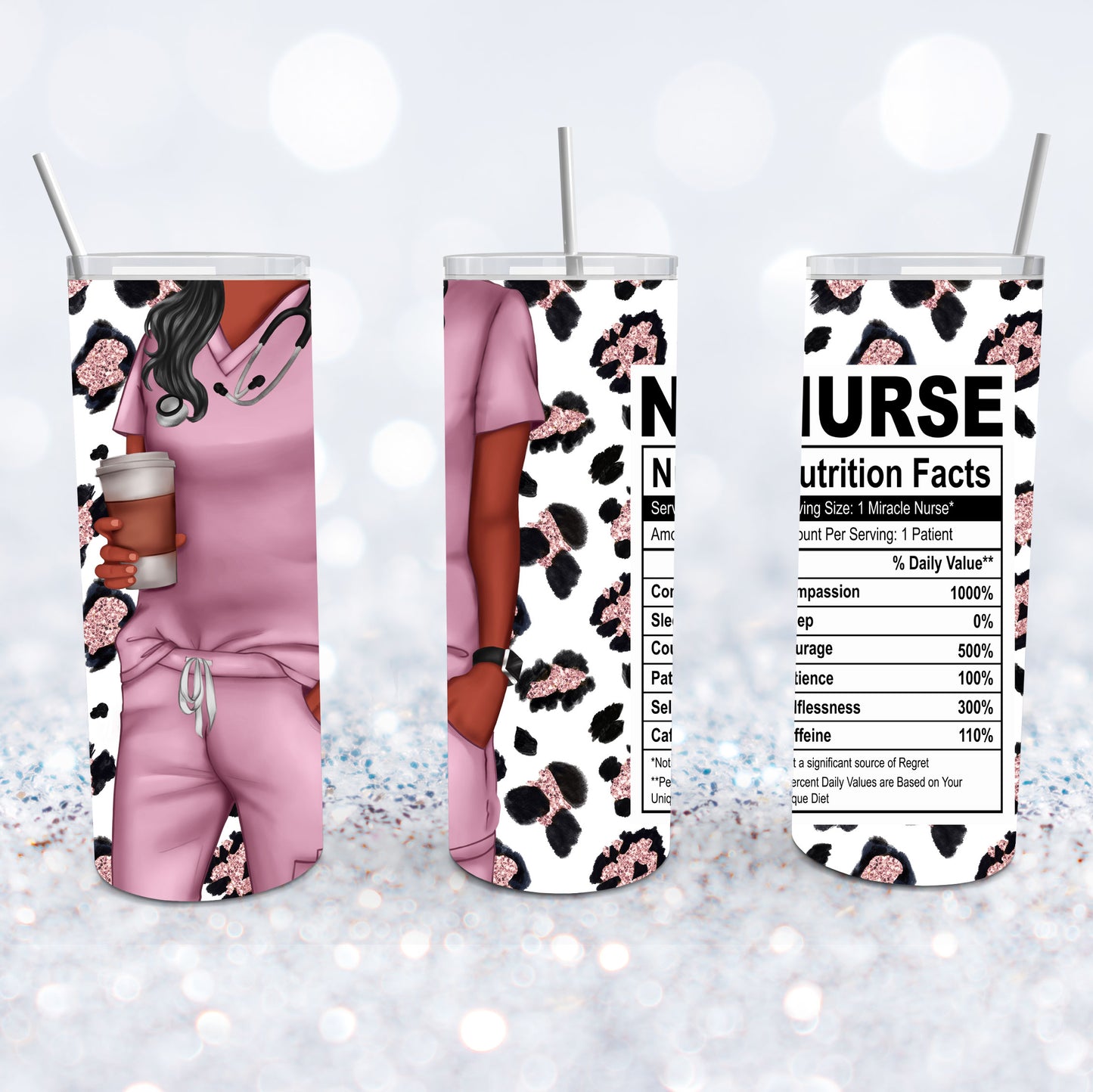 Black Nurse Pink Leopard Tumbler