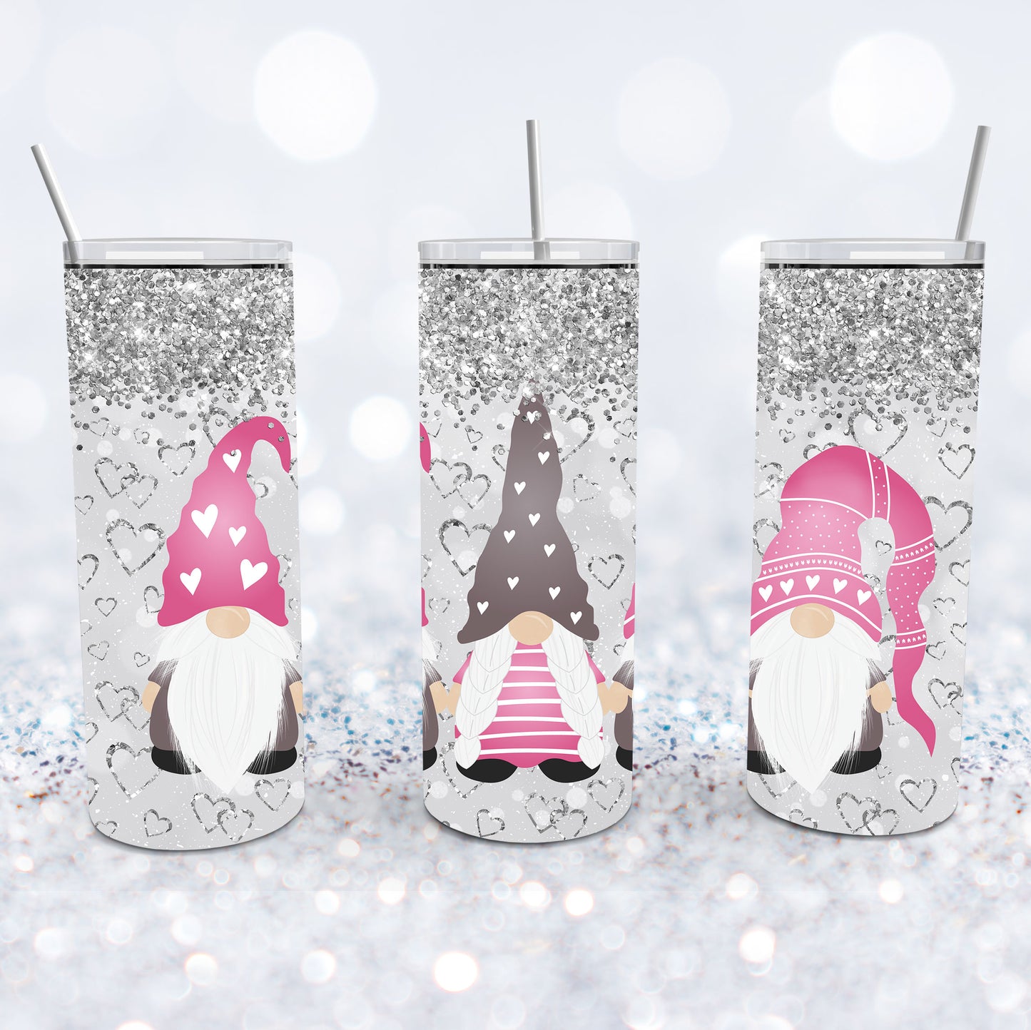 Glittery Valentine Gnomes Tumbler