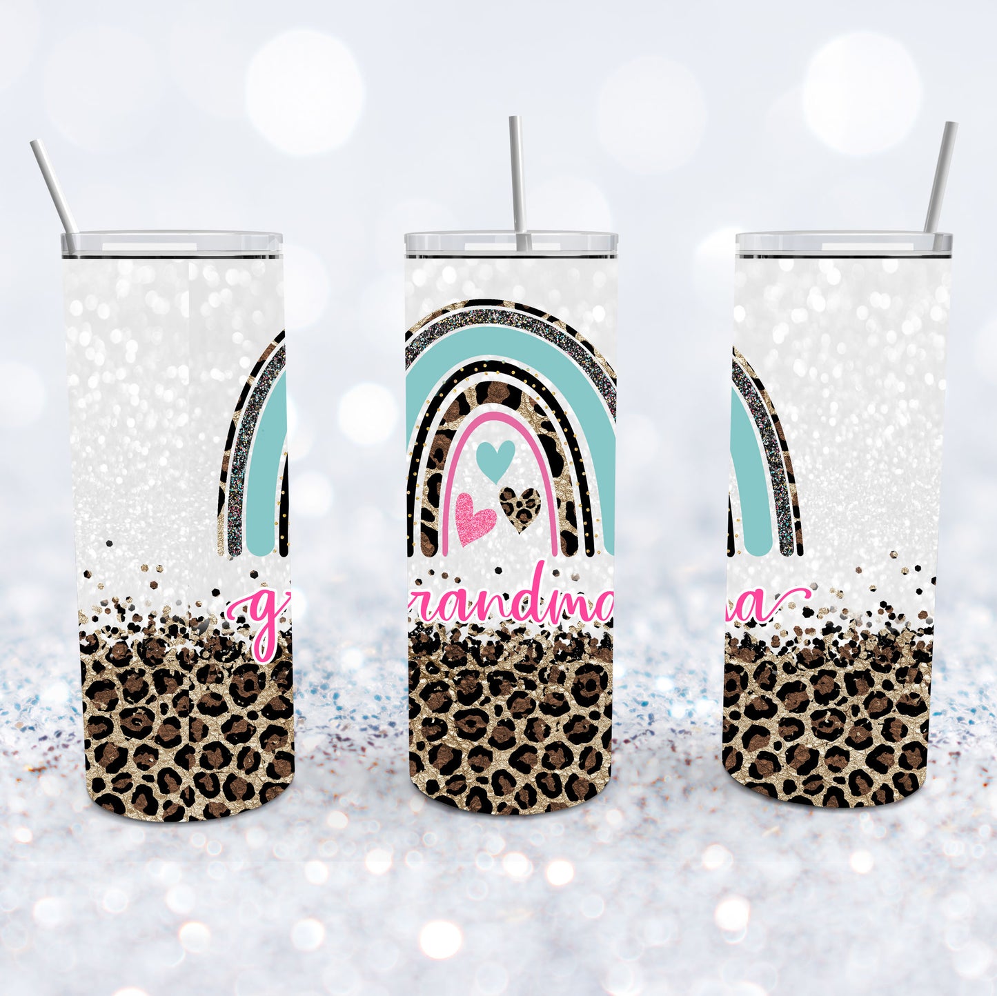 Grandma Leopard Glitter Rainbow Tumbler