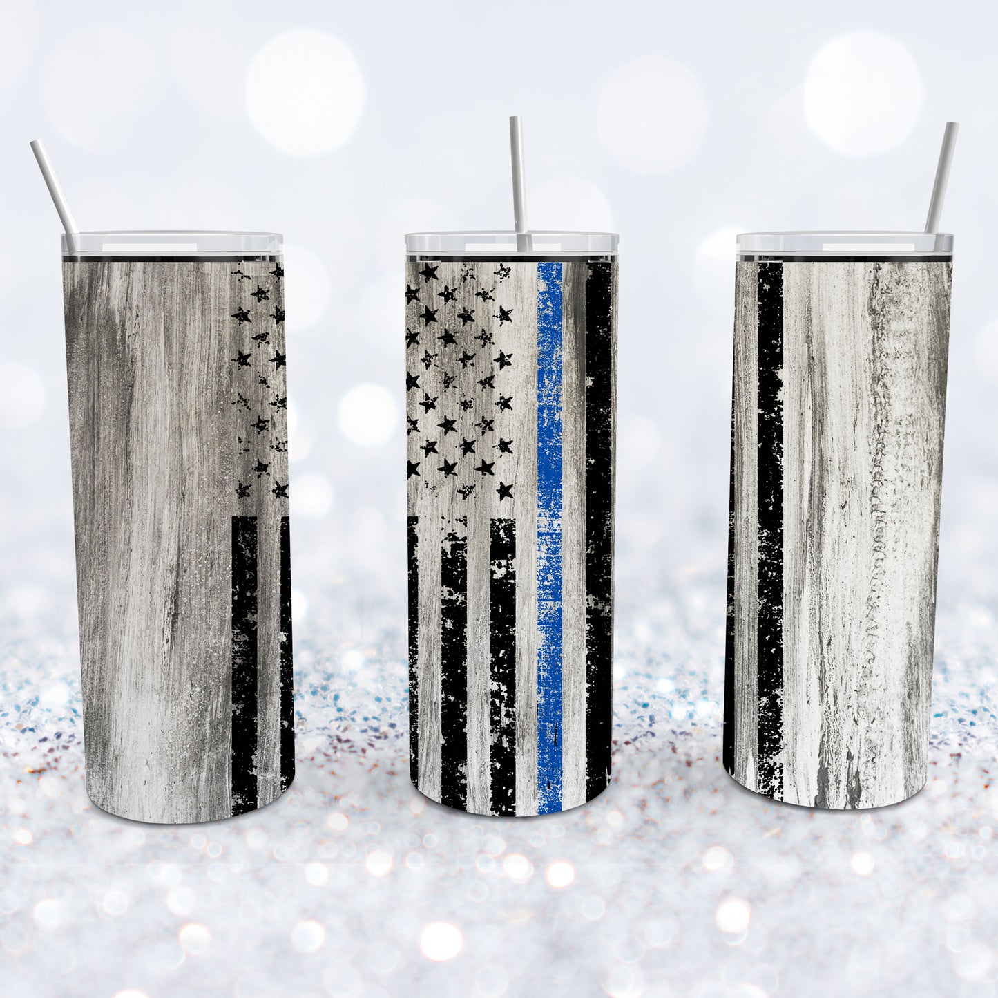 Thin Blue Line Grey Flag Tumbler