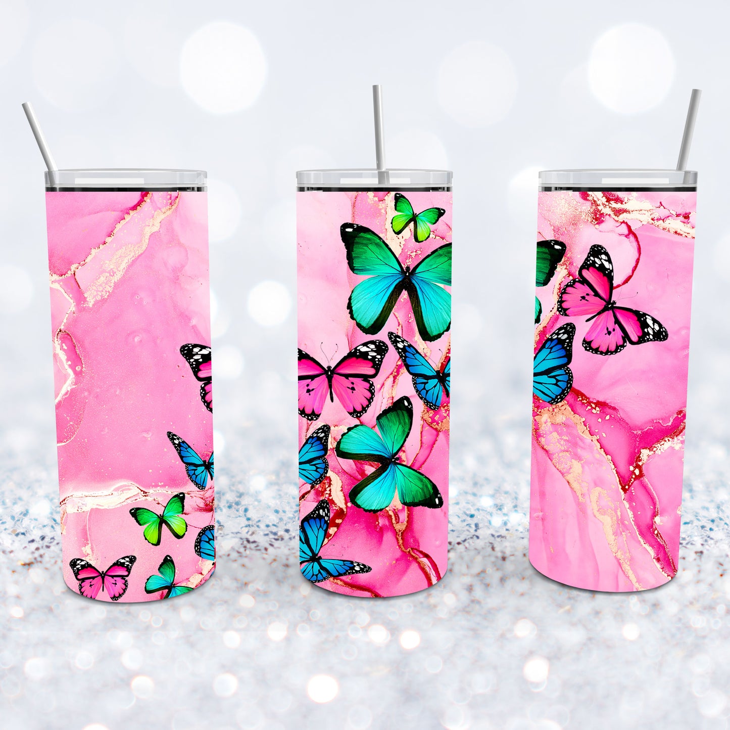 Butterflies Pink Geode Tumbler