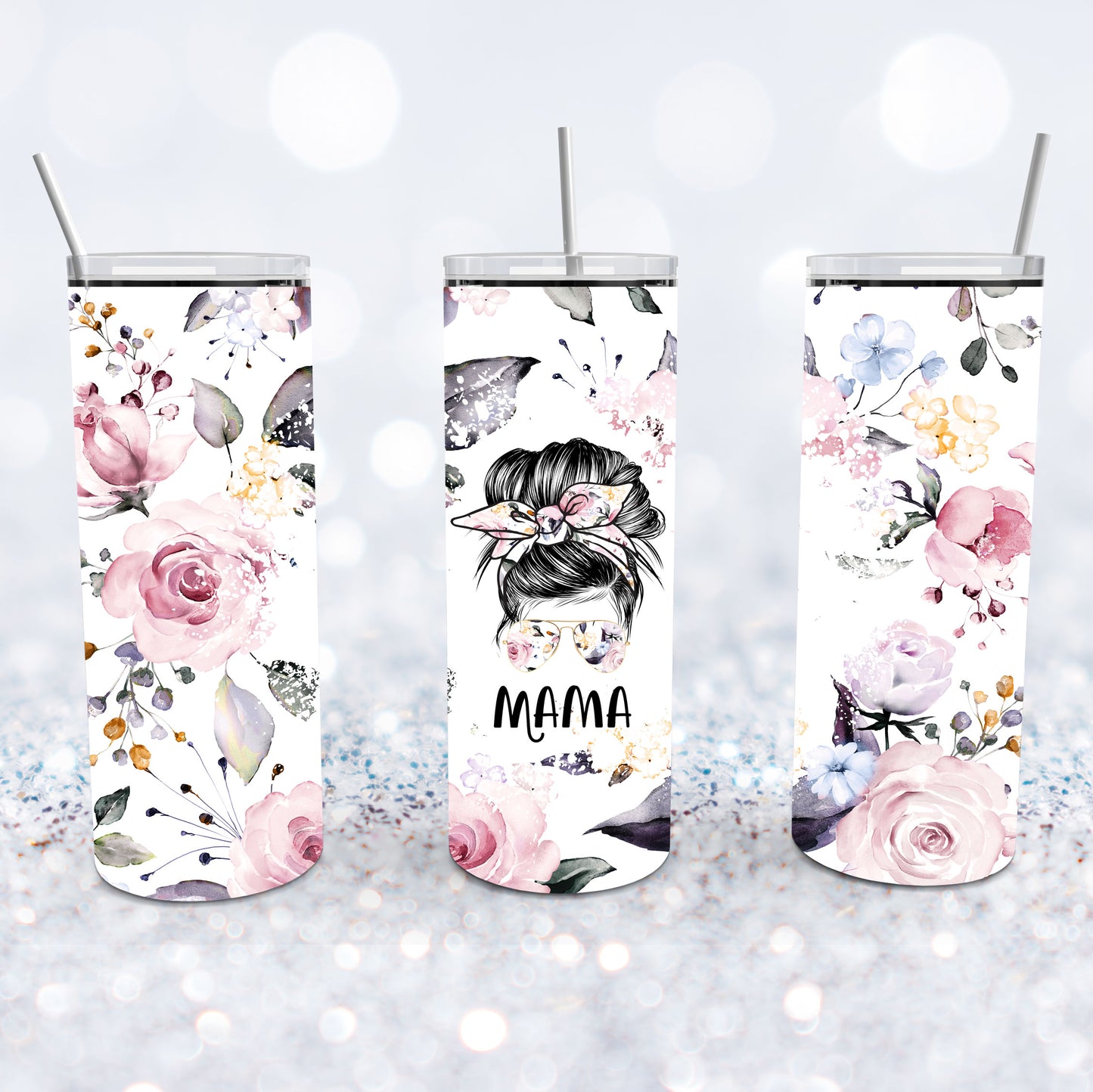 Messy Bun Floral Mama Tumbler