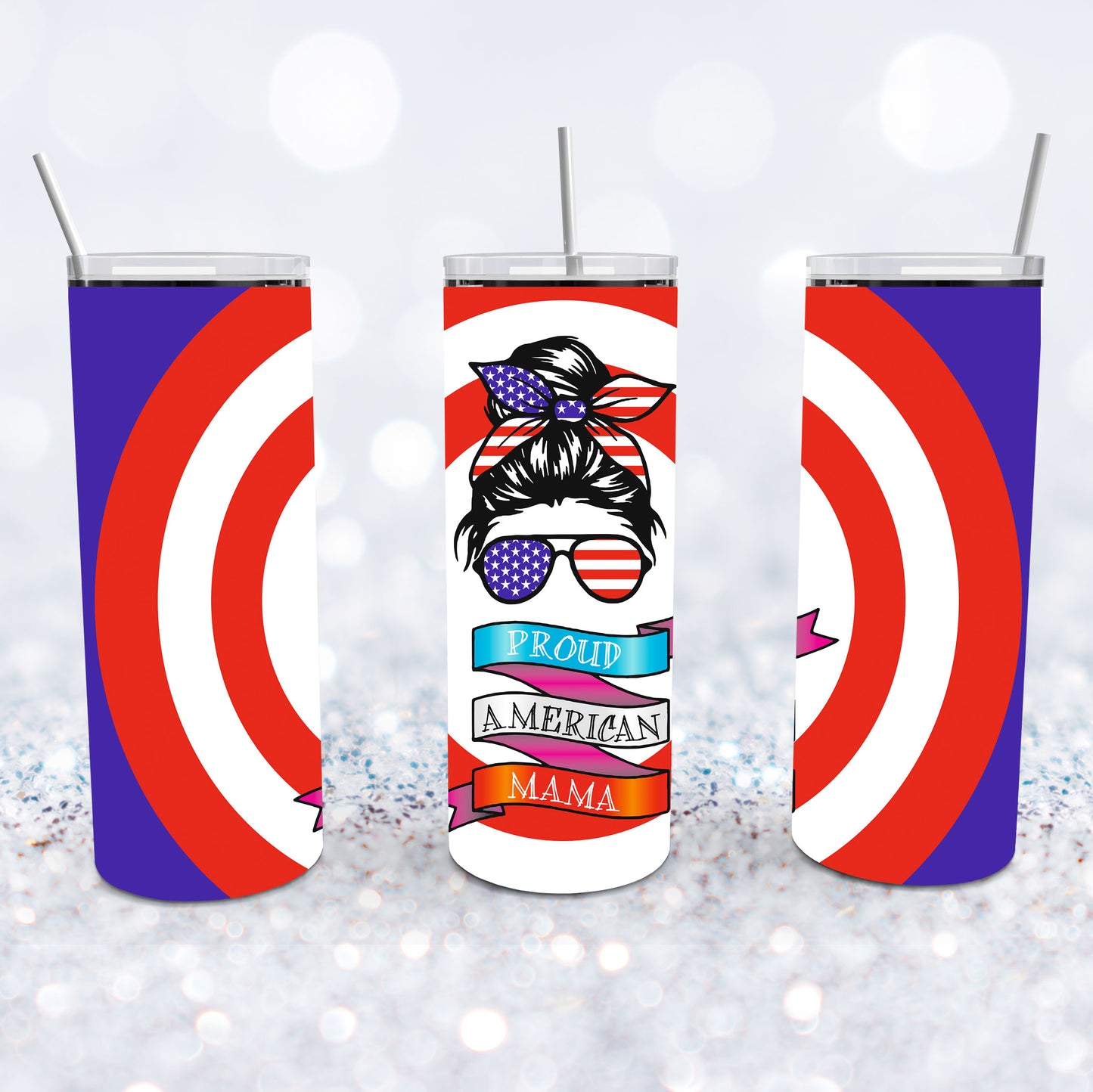 Messy Bun Proud American Mama Tumbler