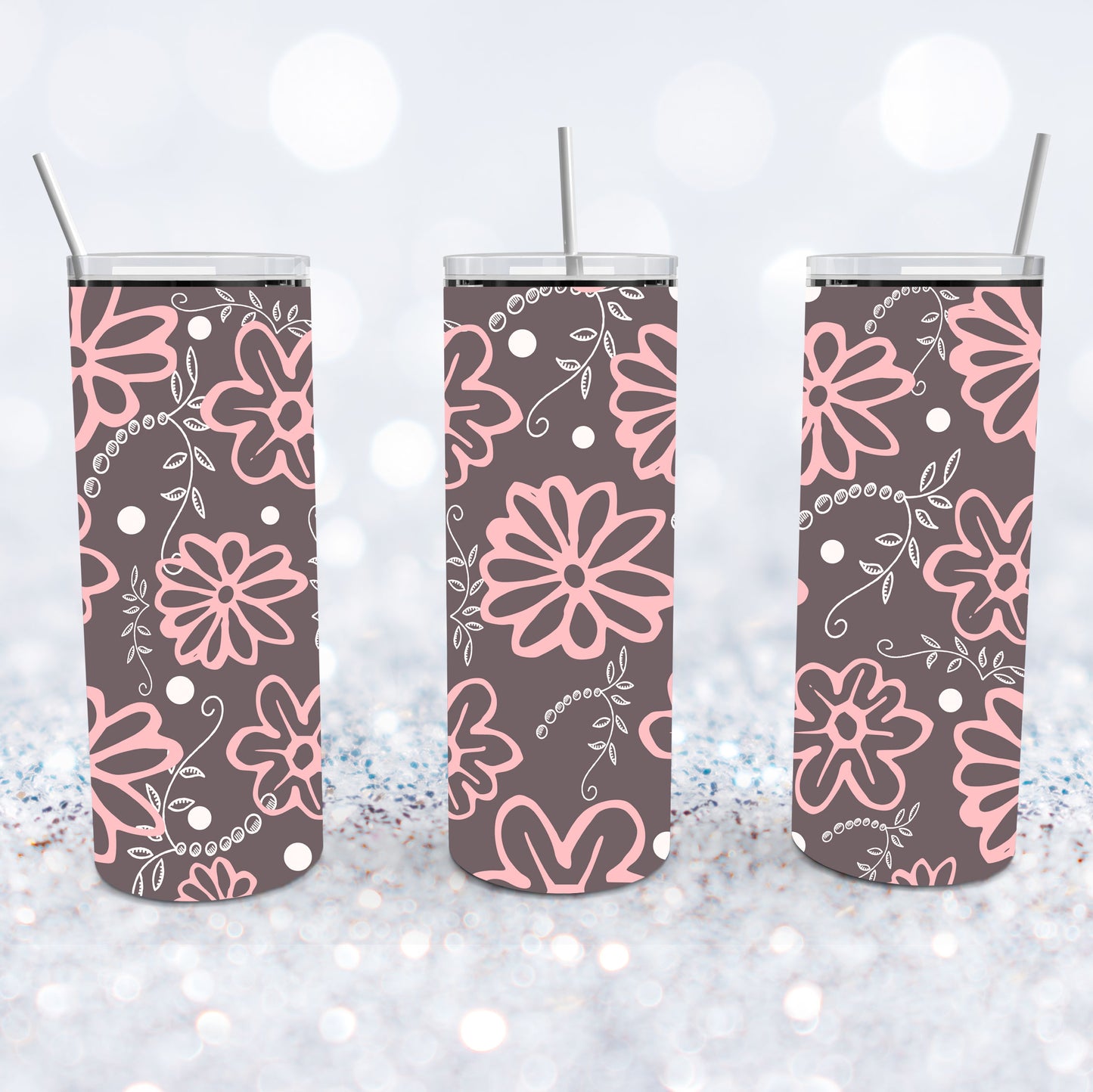 Pink Wild Flowers Tumbler