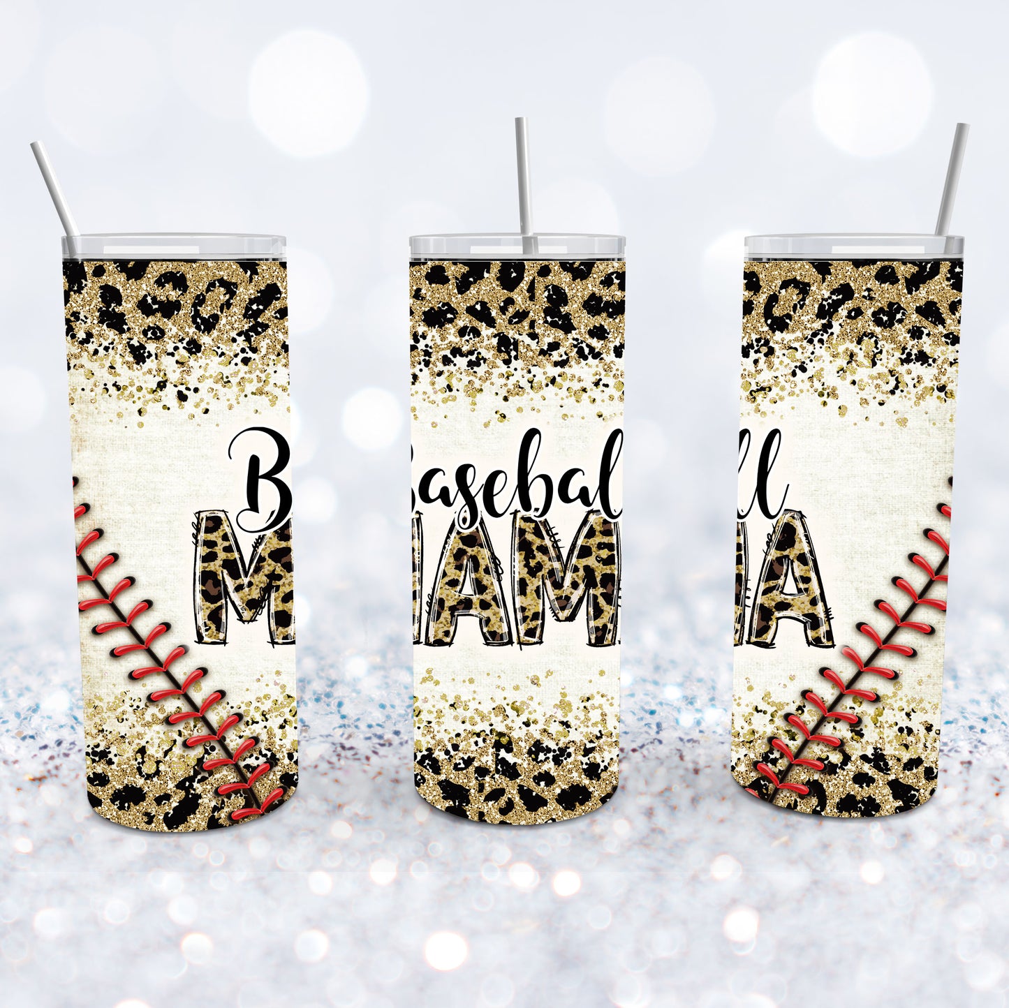 Glitter Leopard Mama Baseball Tumbler
