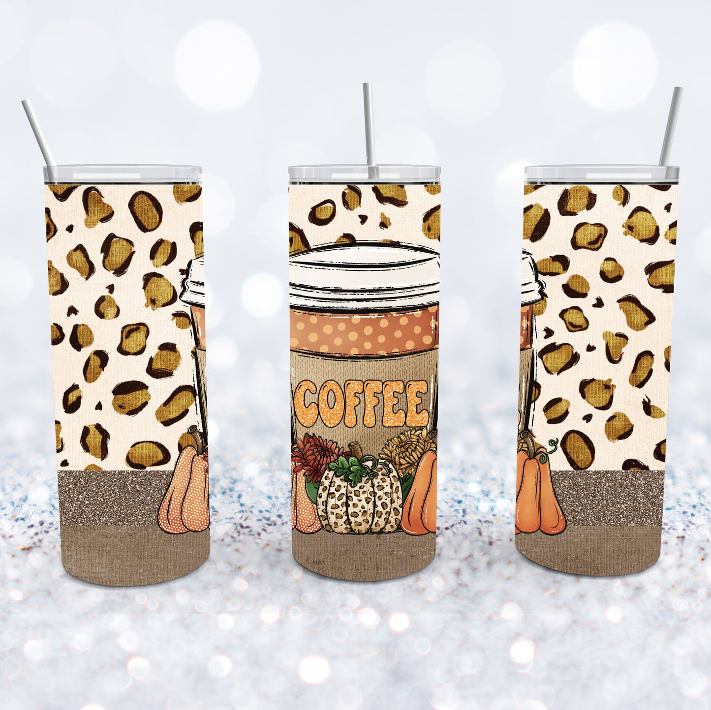Fall Leopard Coffee & Pumpkins Tumbler