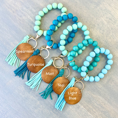 Colorful Wood Bead Bracelet w/ Round Wood Disc