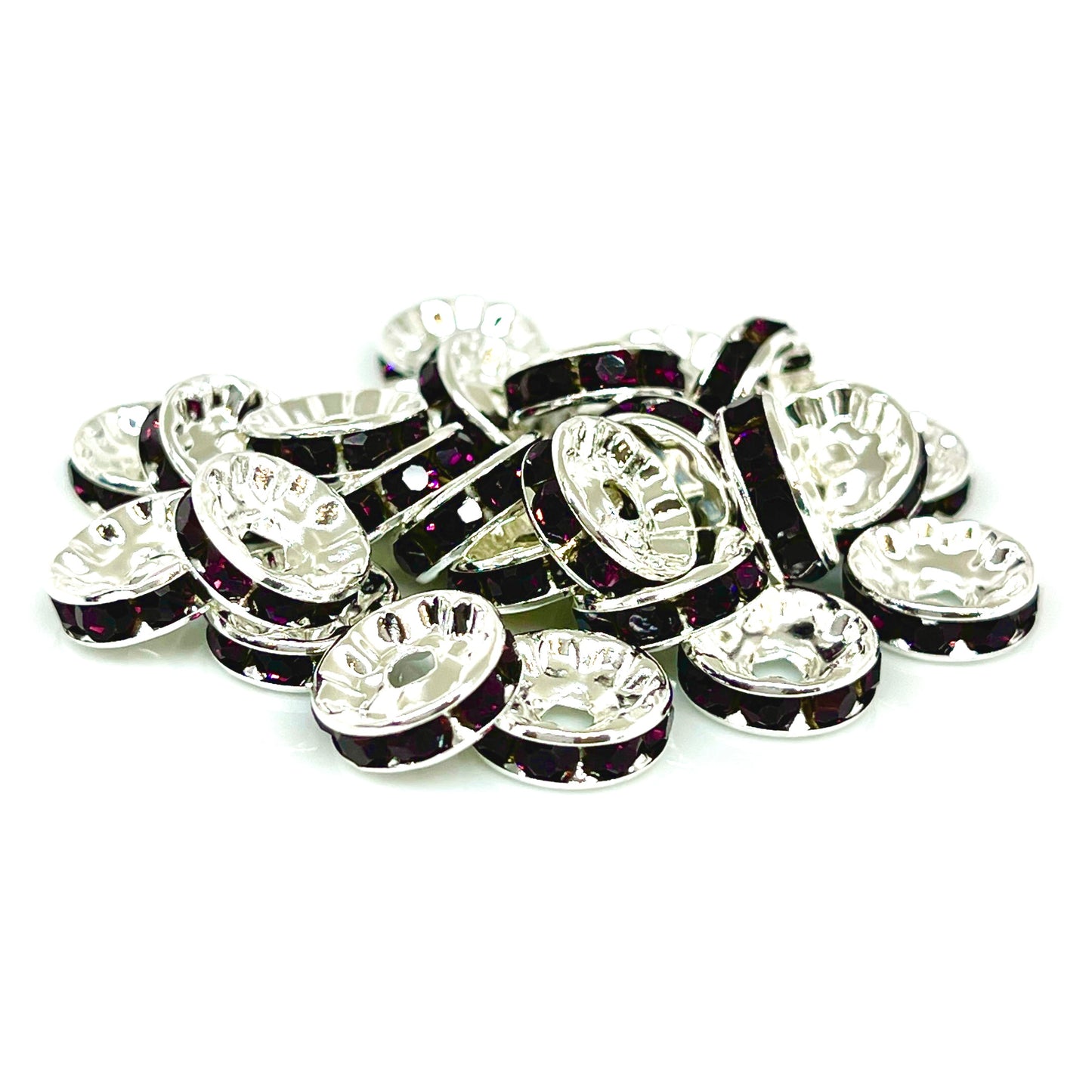 Dark Purple Rhinestone Spacer Beads - 10mm