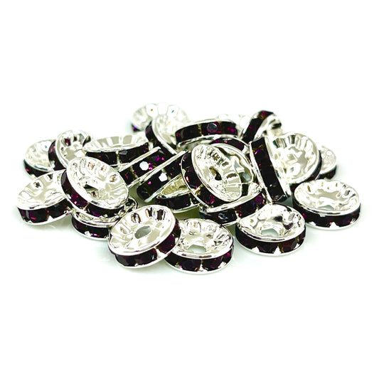 Dark Purple Rhinestone Spacer Beads - 10mm
