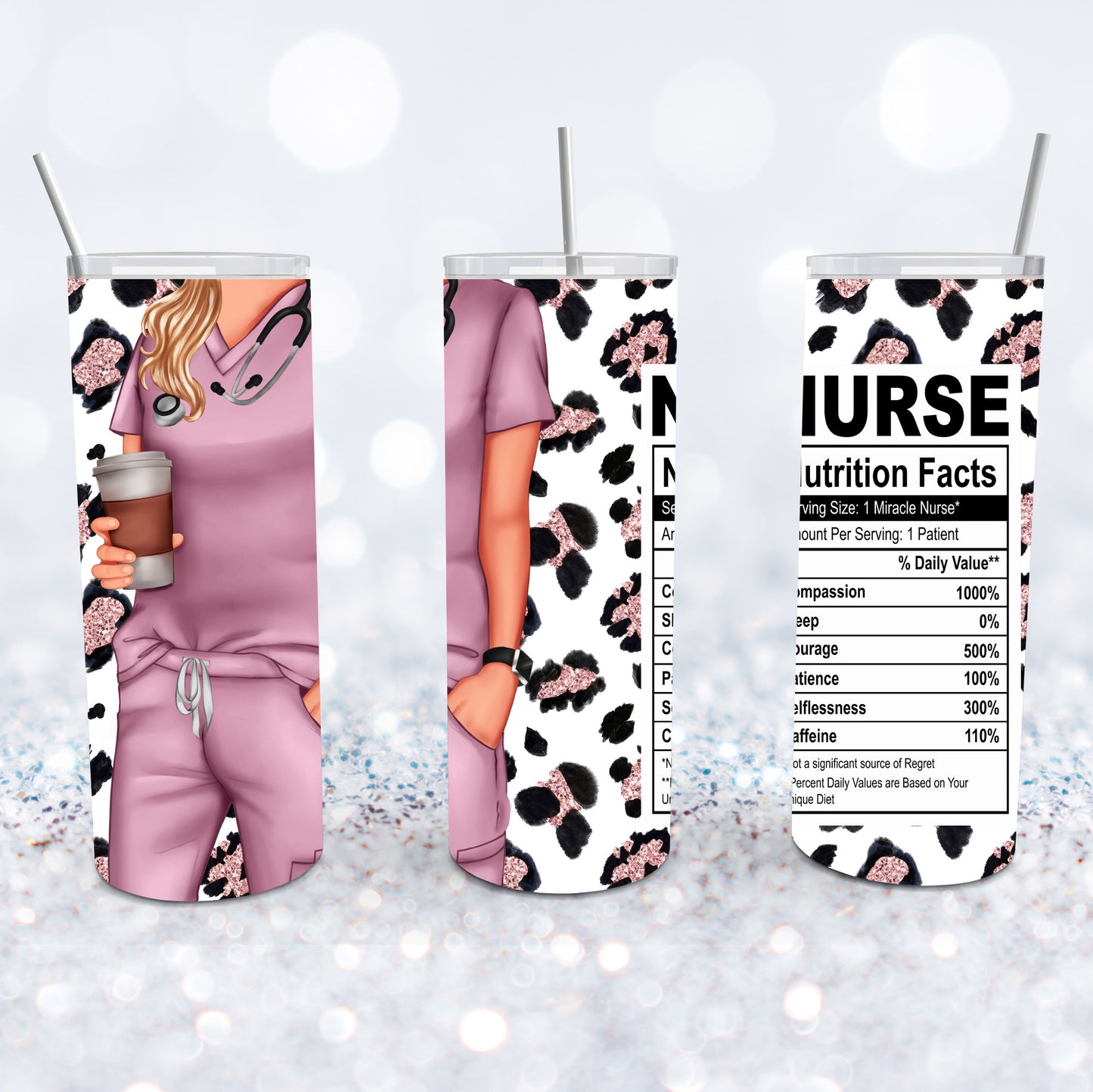 White Nurse Pink Leopard Tumbler