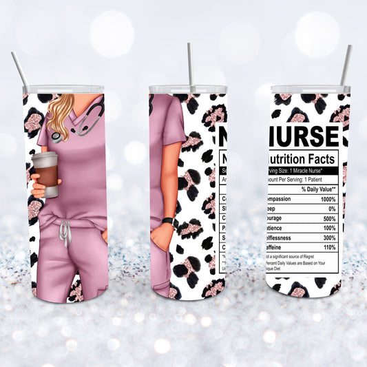 White Nurse Pink Leopard Tumbler