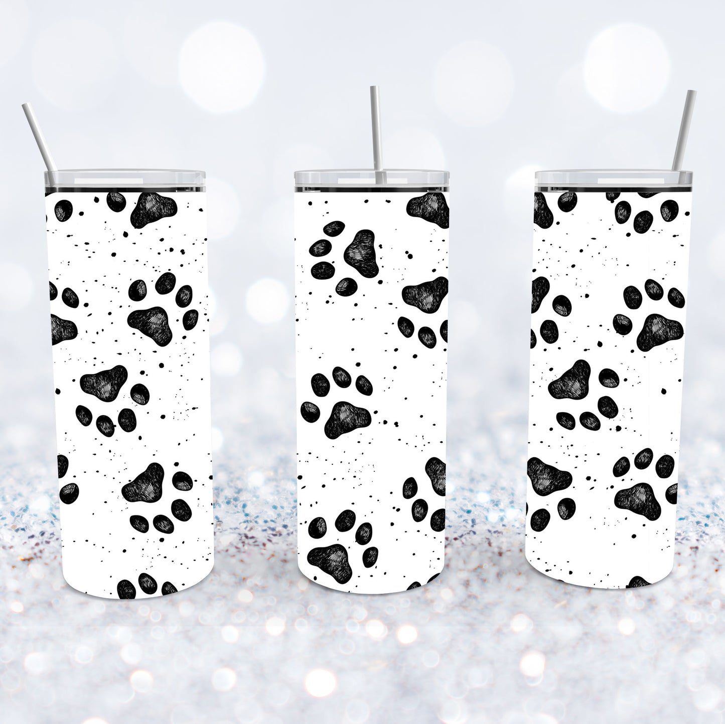 Black & White Paw Prints Tumbler