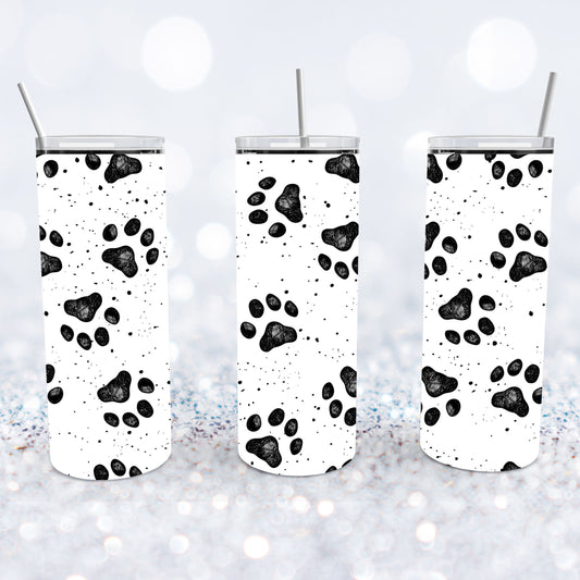Black & White Paw Prints Tumbler
