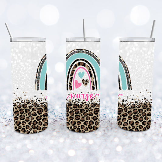 Nurse Leopard Glitter Rainbow Tumbler