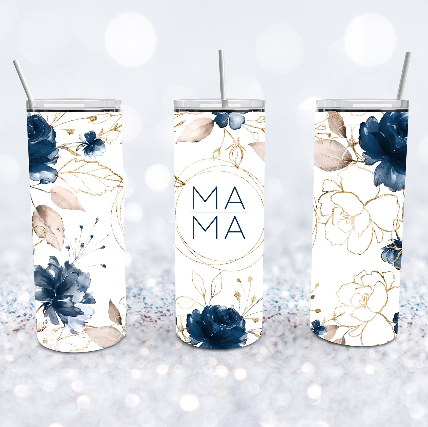 Mama Blue And Gold Roses Tumbler