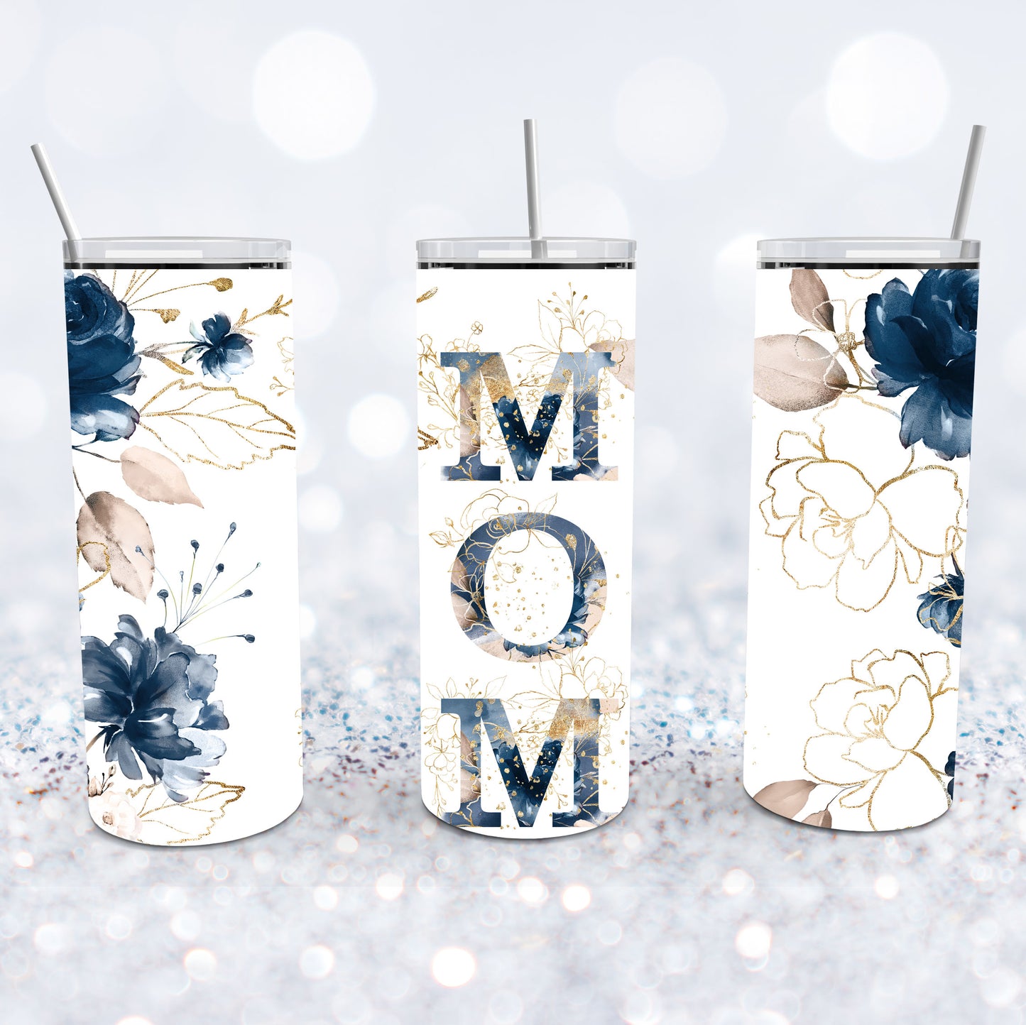 Mom Blue & Gold Roses Tumbler