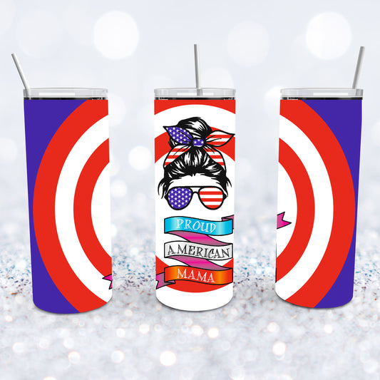 Messy Bun Proud American Mama Tumbler