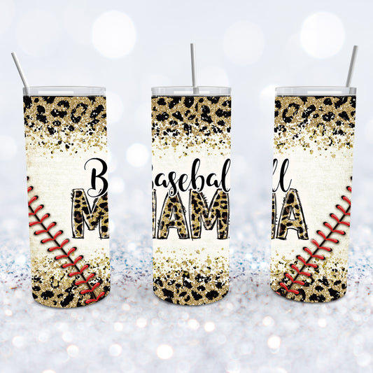 Glitter Leopard Mama Baseball Tumbler