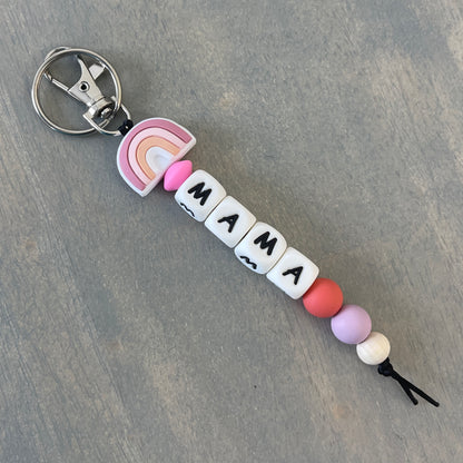 Mama Rainbow Silicone Beaded Keychain