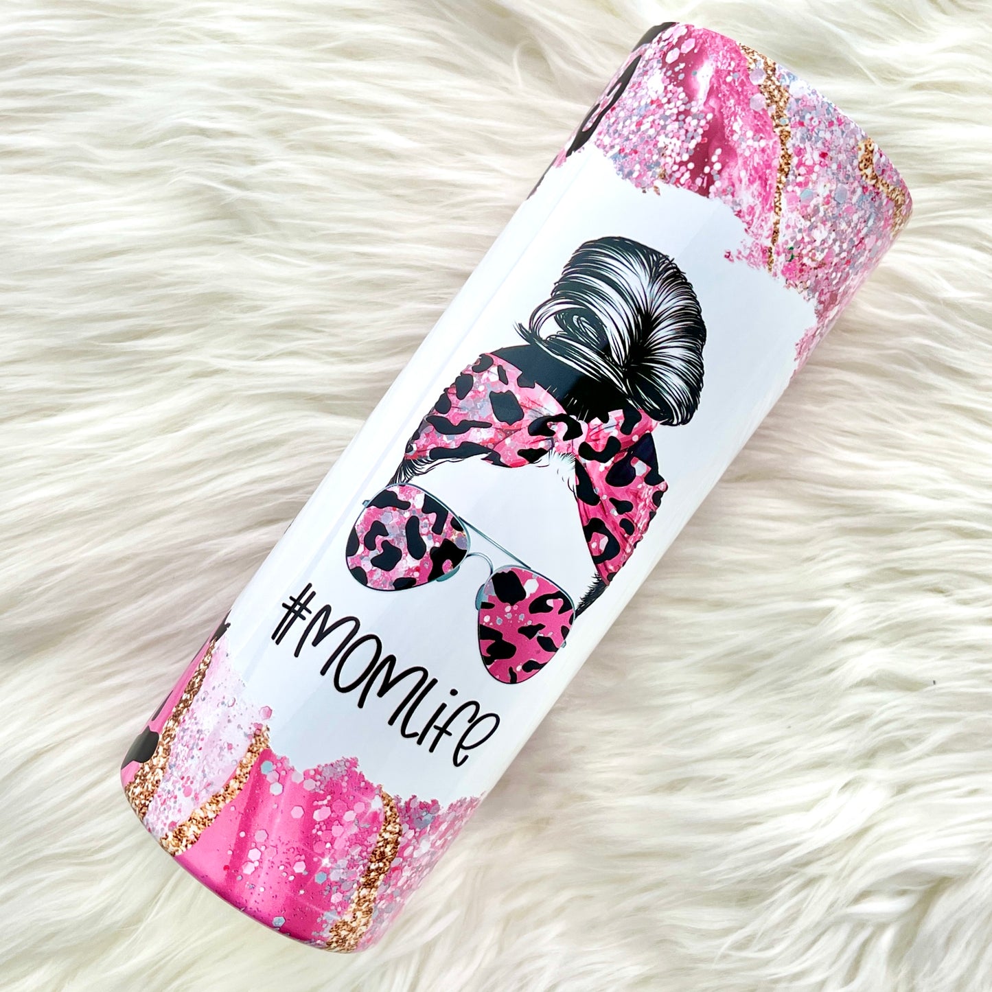 Pink Leopard Messy Bun Tumbler