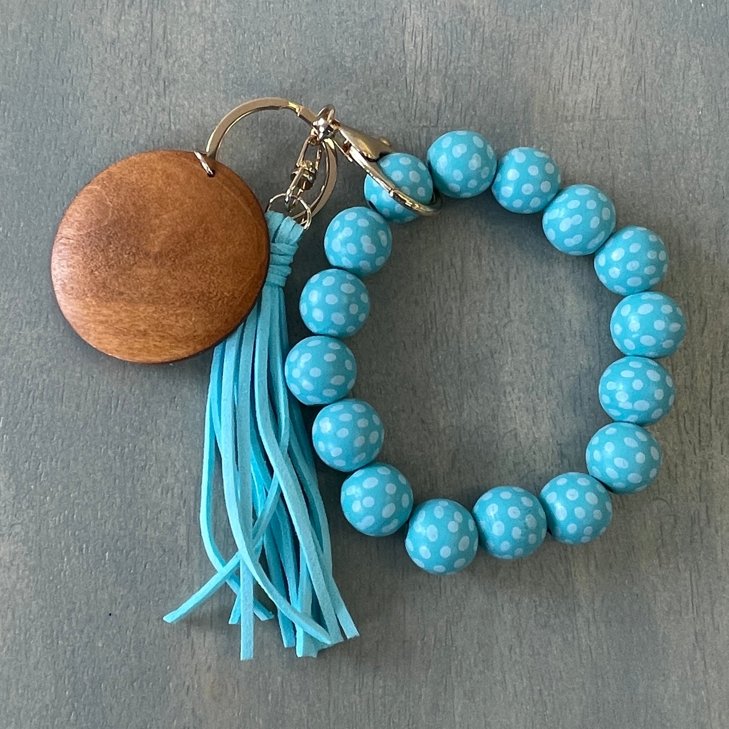 Polkadot Beaded Bracelet w/ Round Wood Disc